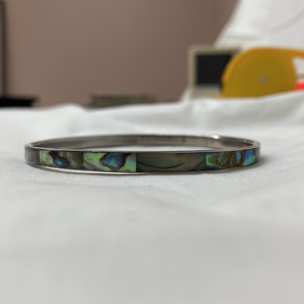 Vintage silver abalone bangle bracelet